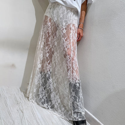Summer Sexy Atmosphere Lace See through Skirt High Waist Women Clothing - Wanita Store