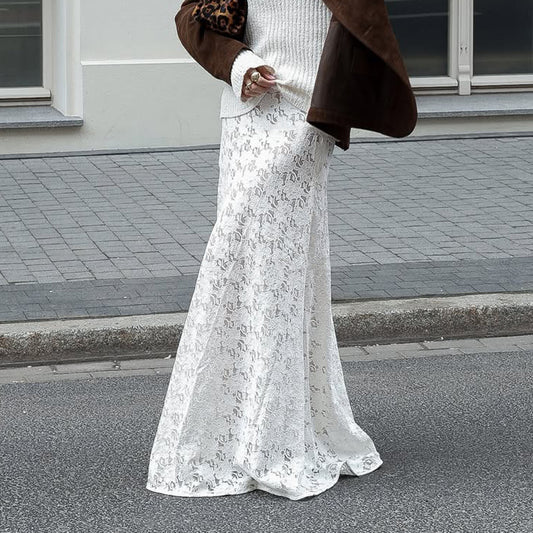 Sexy Design Lace Beach Casual Fishtail Skirt Autumn Winter Elegant White Ankle High Skirt Women - Wanita Store