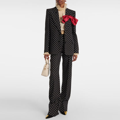 Star Bow Decoration Polka Dot Dots Blazer Trousers Blazers Two Piece Sets - Wanita Store