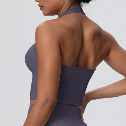 Solid Color Sports Back Shaping High Strength Poly Vest Breathable Waist Trimming Knitted Halter Bra Fitness Clothes Yoga Clothes - Wanita Store