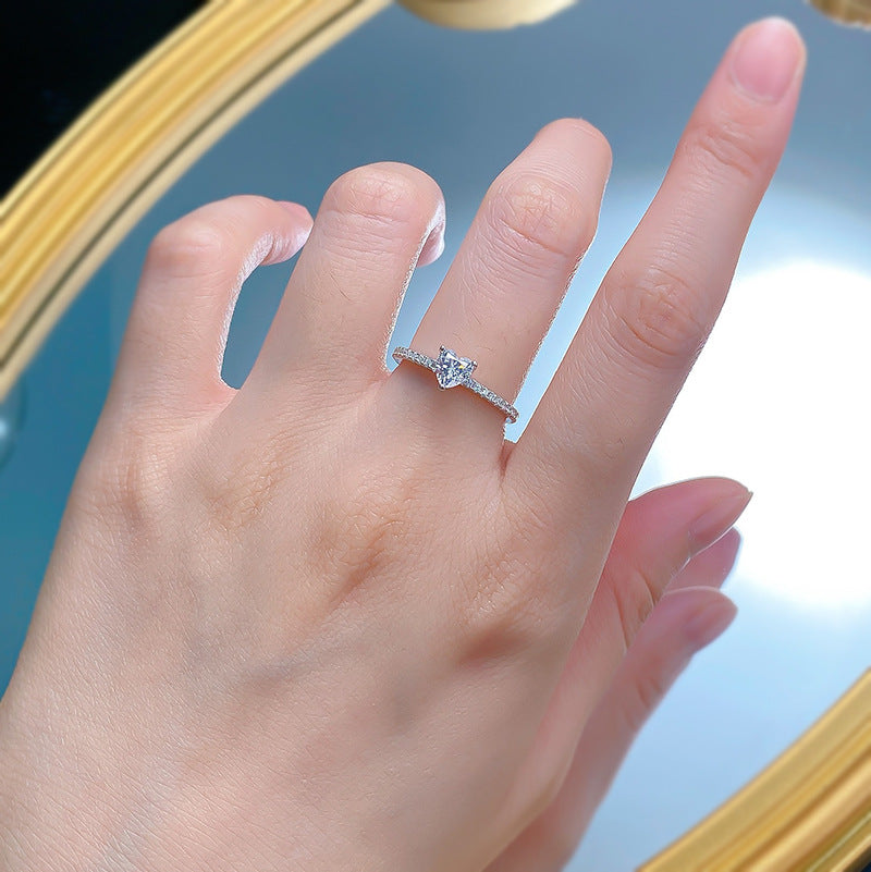 925 Silver Small Heart Ring Inlaid High Carbon Diamond Artificial Red Treasure Women - Wanita Store