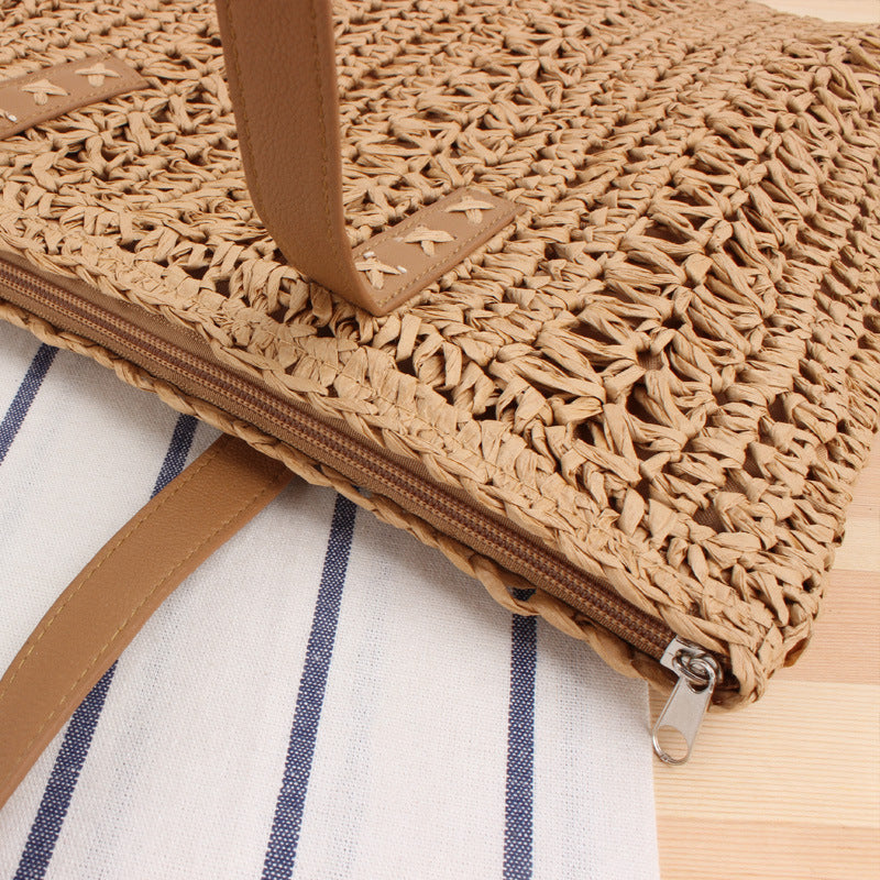 Solid Color Paper String Hand-Woven Bag Mori Hand Carrying Seaside Holiday Square Straw Bag Women Bag