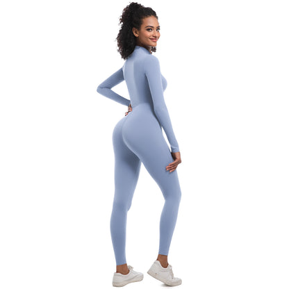 Zipper Nude Feel Long Sleeve Yoga Jumpsuit High Strength Running Fitness Clothes Sports Trend One Piece Tights - Wanita Store