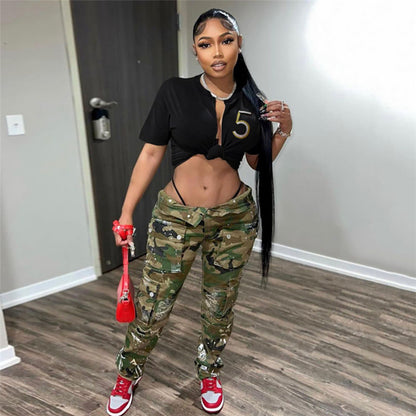 Spring Women Clothing Fashion Letter Graphic Embroidery Sexy Crop Top Tight Fitting Street Shooting Lace up Cardigan Top - Wanita Store