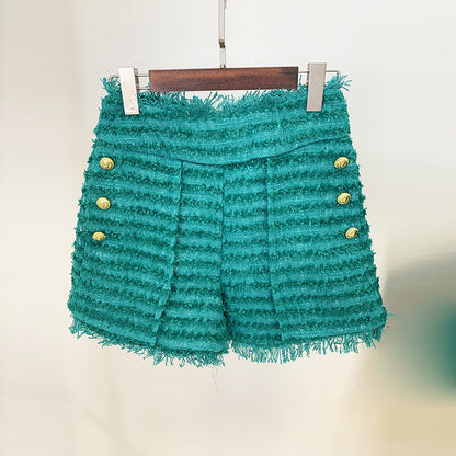 Goods Autumn Winter Star Tassel Fringe Tweed Slim Blazer - Wanita Store