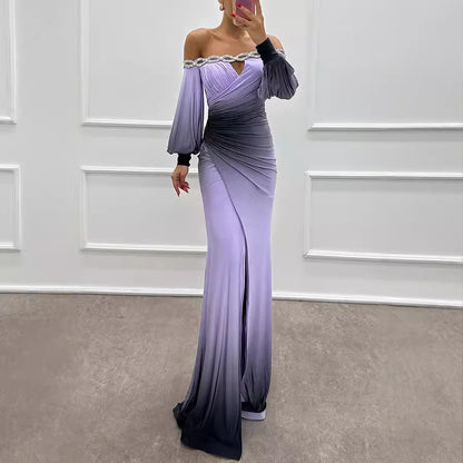 Autumn Winter Long Sleeve Off Shoulder Printing Dress Casual Party Dress Dress Women - Wanita Store