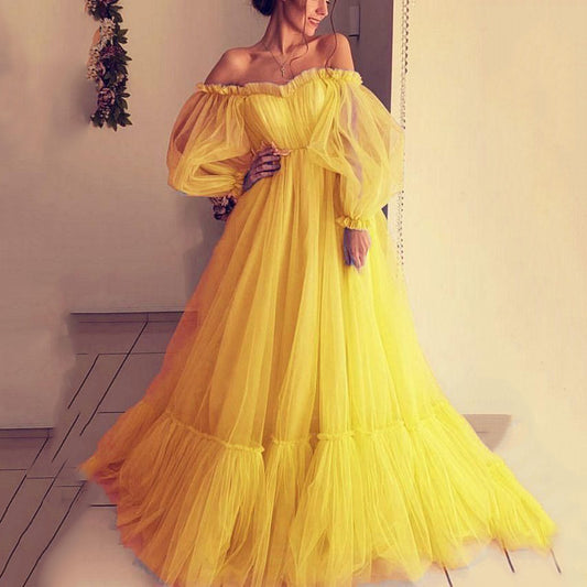 Summer Women Clothing Tube Top Dress Mesh Sexy Large Swing Wedding Evening Dress