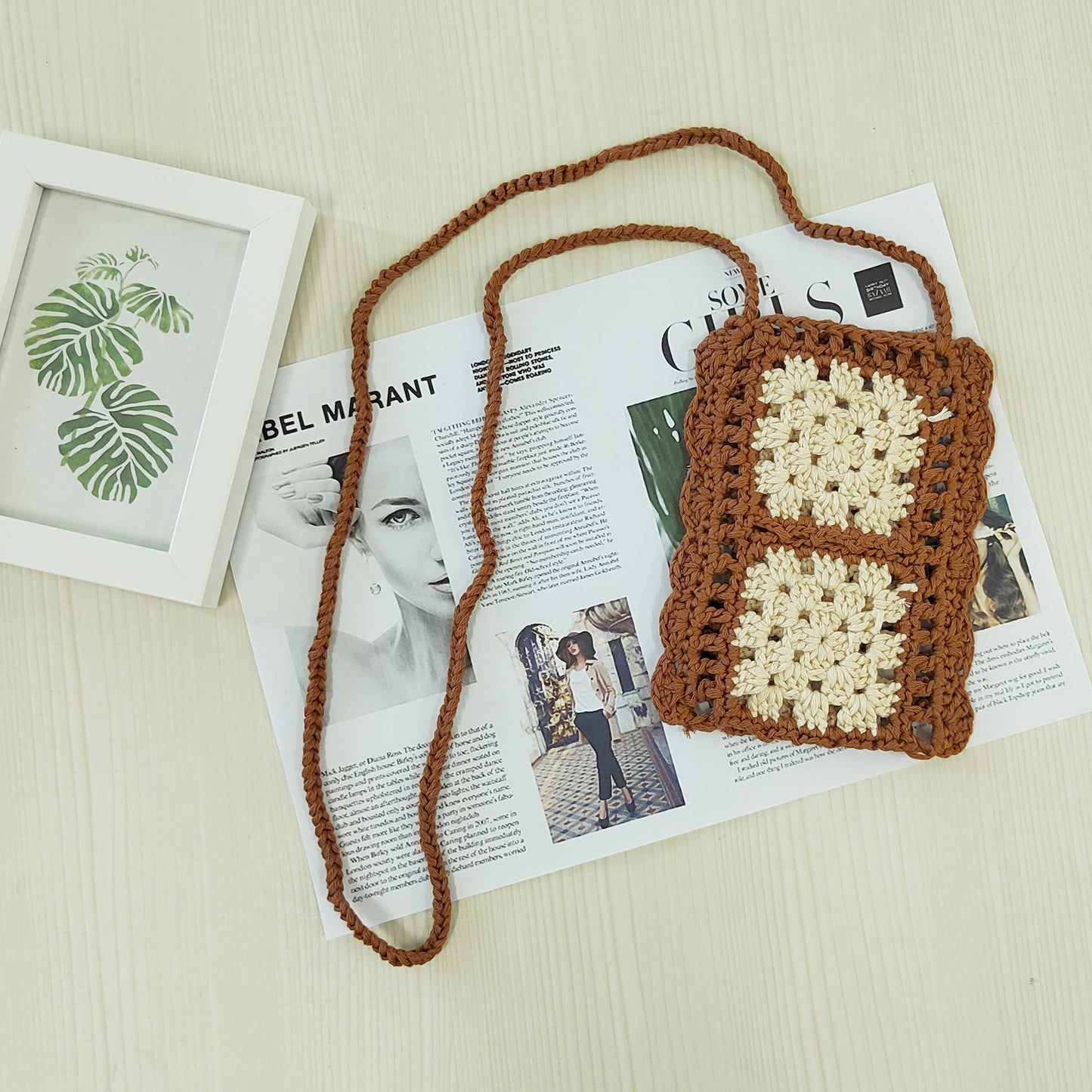 Handmade Woven Women Bag Net Red Ethnic Mobile Phone Bag Color Contrast Patchwork Single-Piece Crossbody Bag