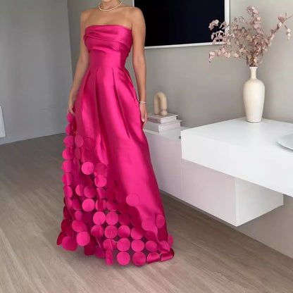 Stitching round Satin Sexy Tube Top High Waist Dress Evening Dress - Wanita Store