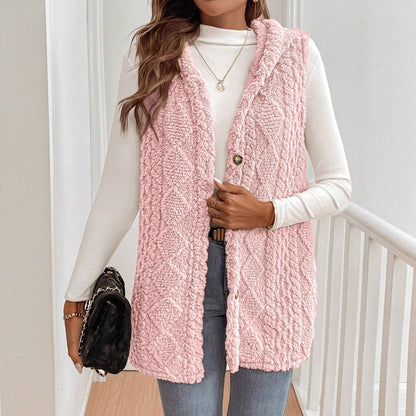 Autumn Winter Women Double Sided Plush Casual Hooded Cardigan Vest - Wanita Store