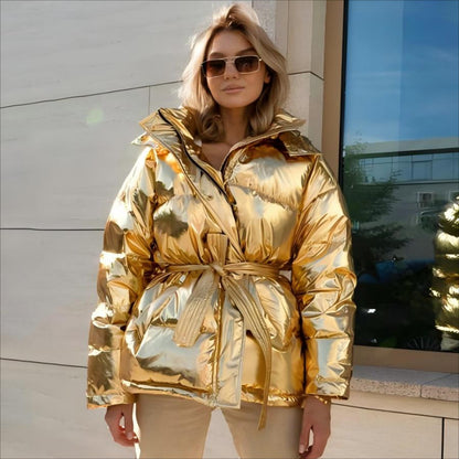 Hooded Cotton Coat Jacket Women Sports Outdoor Glossy Bread Clothing Autumn Winter Casual Cotton Coat Jacket - Wanita Store