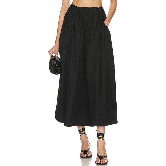Women Autumn Winter Boutique Pocket Skirt High Quality Cotton Linen High Waist Loose Swing Dress
