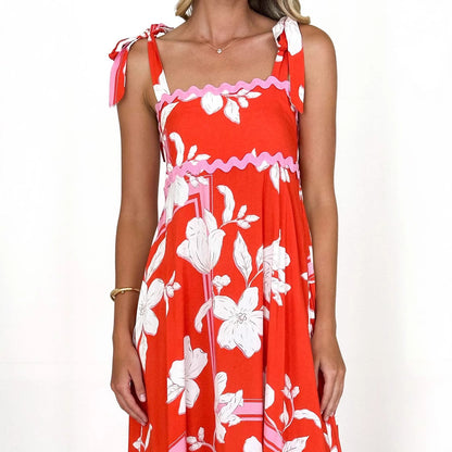 Vestido halter acampanado con tirantes y estampado floral de ondas para mujer