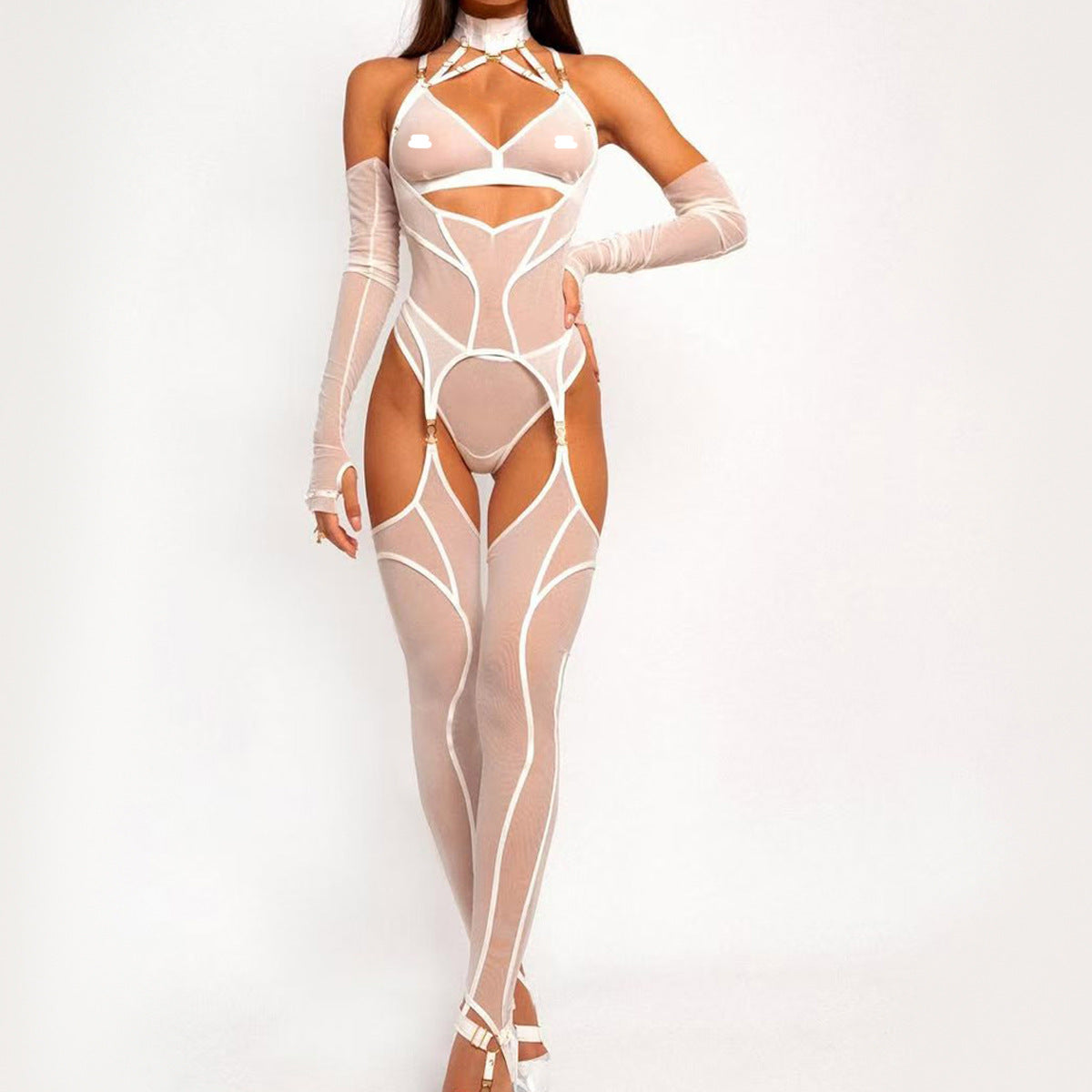 Comfortable Mesh See through Body Shaping Adjustable Sexy Underwear Split Five Piece Set