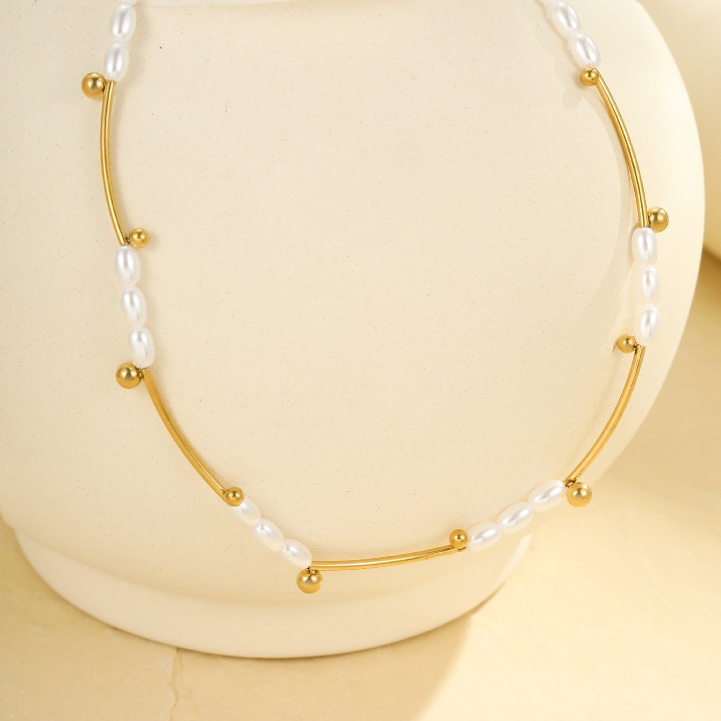 French Hepburn Advanced Baroque Imitation Pearl Necklace Batch Floral Tube Spacer Beads 18K Real Gold Stainless Steel Clavicle Chain - Wanita Store