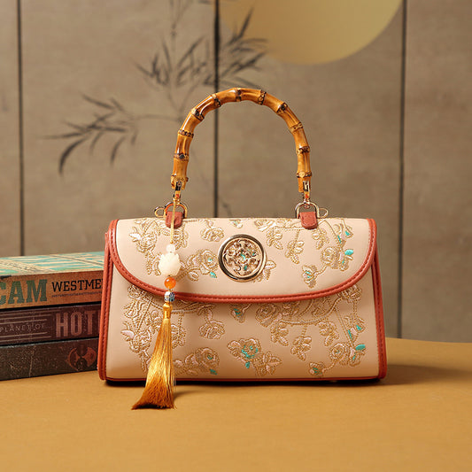 Women Handbag Chinese Rose Embroidered Bag Women Large Capacity Clutch Bag Elegant Shoulder Bag