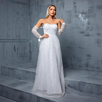 Off Shoulder Tube Top Evening Dress Backless Slit Dress Studio Photography Travel Photography Lightweight Wedding Dress Annual Meeting Dress - Wanita Store
