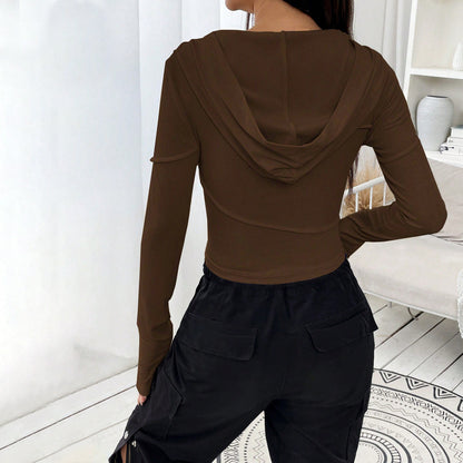 Street V Neck Sweatshirt Fall Winter Slim Bottoming Hooded Top Women - Wanita Store