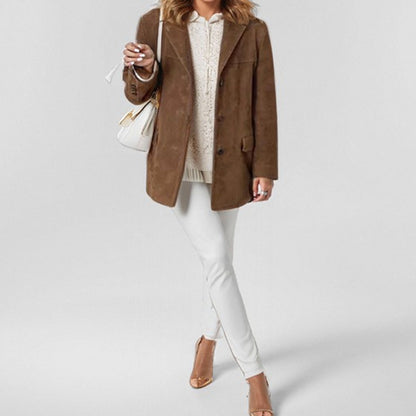 Autumn Women Clothing Elegance Retro Brown Loose Pockets Long Sleeve Blazer Women - Wanita Store