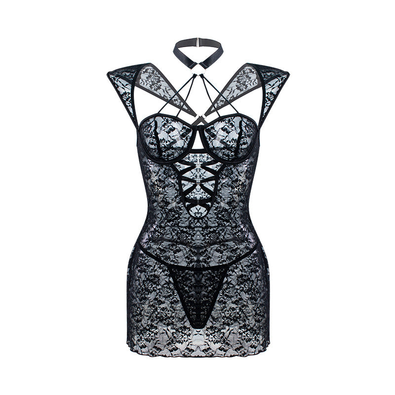 Sexy See through Hollow Out Cutout out Sexy Sleepwear Lace Homewear Nightdress Flirting Sexy Set