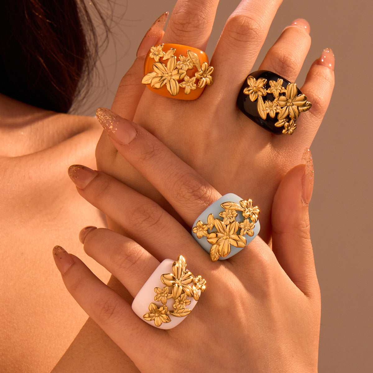 Ring Floral Design Ring Floral Brocade Bunch Light Luxury High End All Match Jewelry Popular Women - Wanita Store