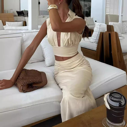 Spring Summer Sleeveless Skirt Two Piece Casual Holiday Party Skirt Set for Women - Wanita Store