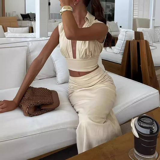 Spring Summer Sleeveless Skirt Two Piece Casual Holiday Party Skirt Set for Women