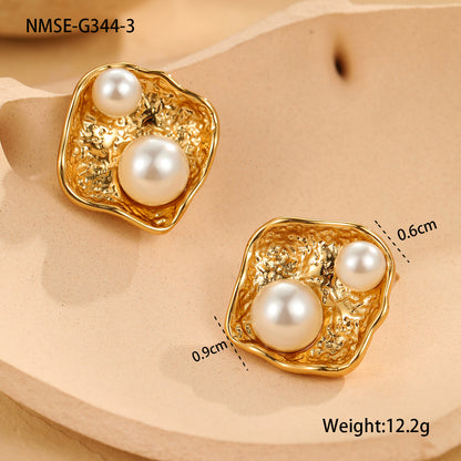 NMSE-G344-3 Square Pearl Stud Earrings