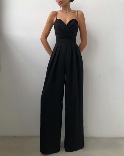 Sling Waist Straight Mop Floor Minimalist Jumpsuit Spring Summer - Wanita Store