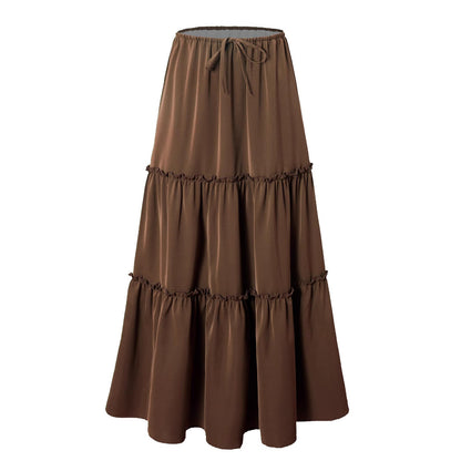 Women High Waist Elastic Pocket Long Adjustable Lace up Skirt Women - Wanita Store