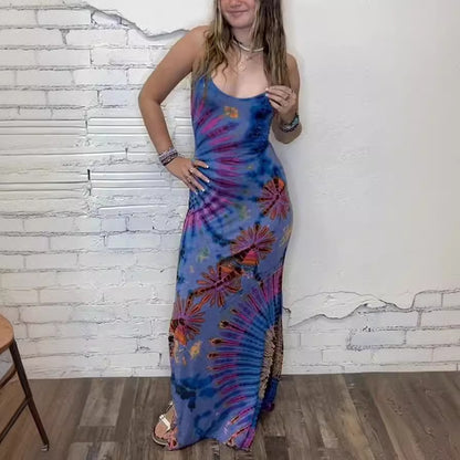 Sexy Slim Printed Backless Self Tie Slit Dress Women - Wanita Store