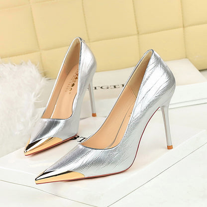 Cocktail Low Cut Women Shoes Pointed Stiletto Heels Tilta Metal Decoration Super High Heel Shoes - Wanita Store