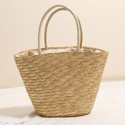 Coconut Embroidery Shoulder Straw Bag Letters Hand-Carrying Woven Bag Vacation Beach Bag Large Capacity Rattan Bag - Wanita Store