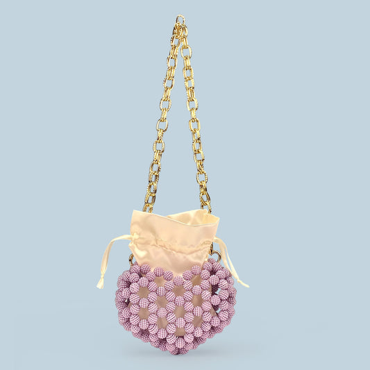 Beaded Girl Hand Bag Mini All Match Waxberry Bead Chain Children Shoulder Heart Bag Handmade Beaded Bag