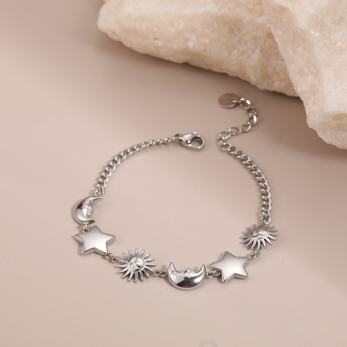 Sun Moon Stainless Steel Bracelet Light Luxury High-Grade Jewelry Non Fading Titanium Steel Ornament Women - Wanita Store