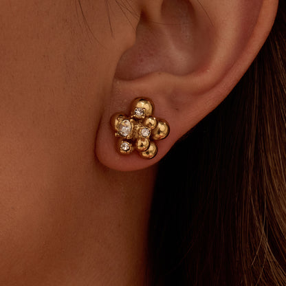 Zircon Beads Floral Stainless Steel Studs Special Interest Design Temperamental Cold Earrings - Wanita Store