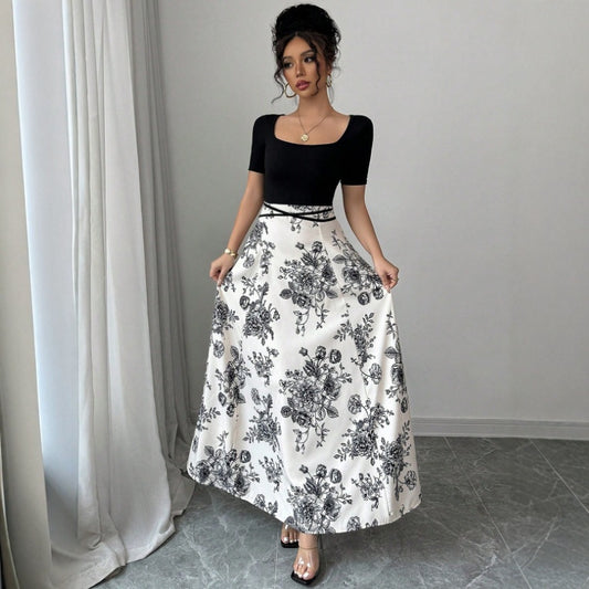 Women Dress Summer Slimming Lace up Floral Dress