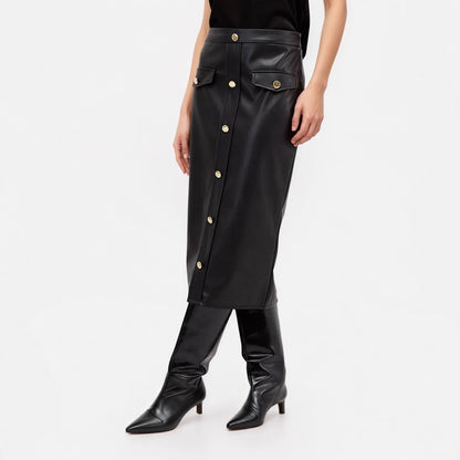 Spring Autumn Faux Leather Skirt Street High End Women Straight Skirt - Wanita Store