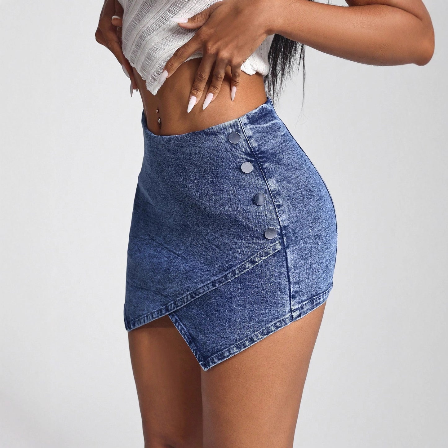 Personality Irregular Asymmetric Girls Stretch Sexy Denim Skirt