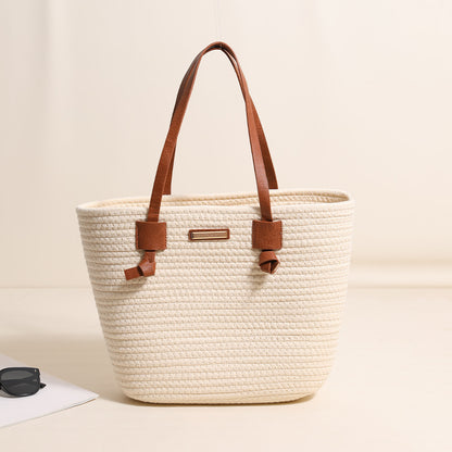 One Shoulder Cotton Thread Woven Bag Large Capacity Tote Straw Bag Vacation Beach Women Bag - Wanita Store