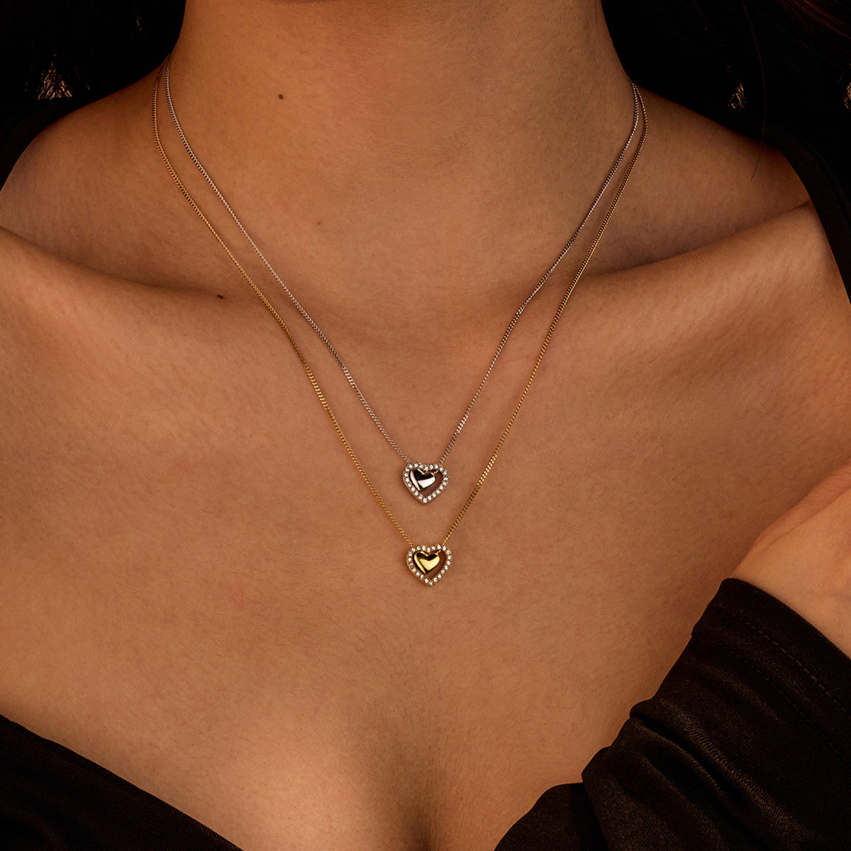 Niche High Grade Love Embellished Zircon Titanium Steel Clavicle Chain Peach Heart Stainless Steel Necklace Women - Wanita Store