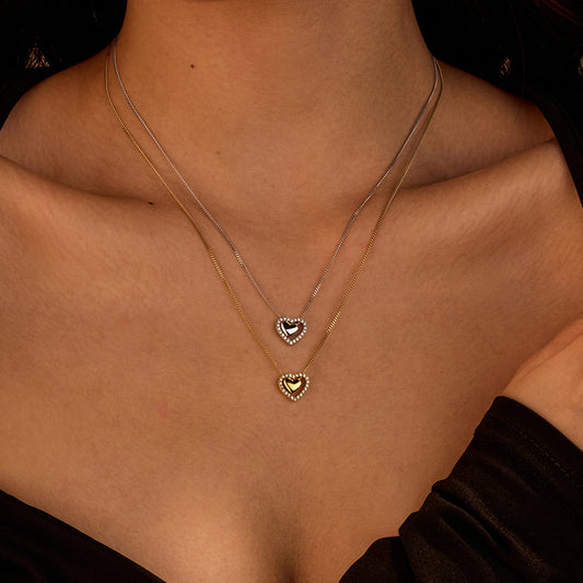 Niche High Grade Love Embellished Zircon Titanium Steel Clavicle Chain Peach Heart Stainless Steel Necklace Women - Wanita Store