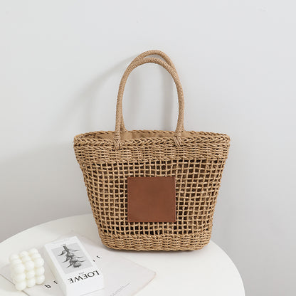 Niche Thailand Straw Bag Retro One Shoulder Portable Hollow Out Cutout Woven Bag Women Seaside Vacation Beach Bag - Wanita Store