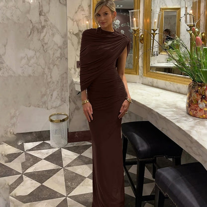 Women Clothing Summer Oblique Shoulder Design Skinny Sheath Pleated Irregular Asymmetric Dress - Wanita Store