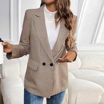 Autumn One Button Houndstooth Blazer - Wanita Store
