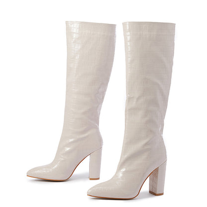 Show Catwalk Same Pointed Toe Chunky Heel over the Knee Boots Winter Slip on Long Boots - Wanita Store