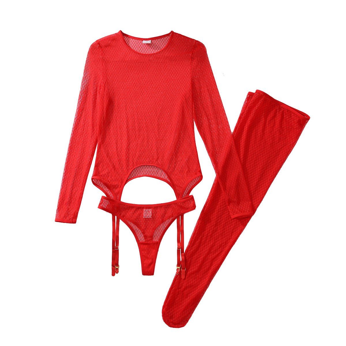 See through Fishnet Slim Fit Hollow Out Cutout out Long Sleeve Adjustable Thin Sexy Underwear Split Set with Leggings