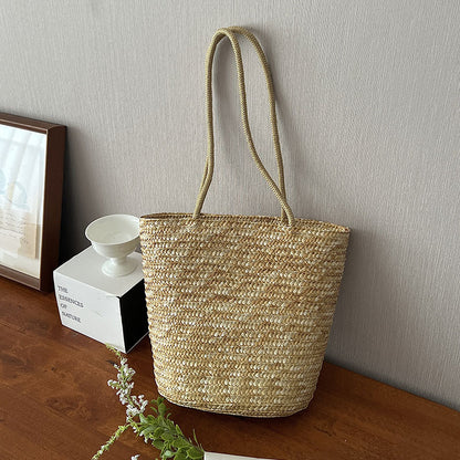 Simple Straw Shoulder Woven Bag Straw Bag Vacation Beach Bag Women Bag - Wanita Store