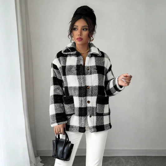 Niche Office Women High Grade Coat Shoulder Small Black White Women Coat