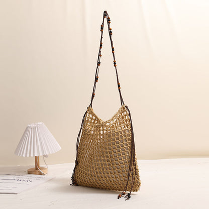 Summer Straw Woven Bag With Lace Up Pattern Suitable For Women Beach Vacation Beach Bag - Wanita Store